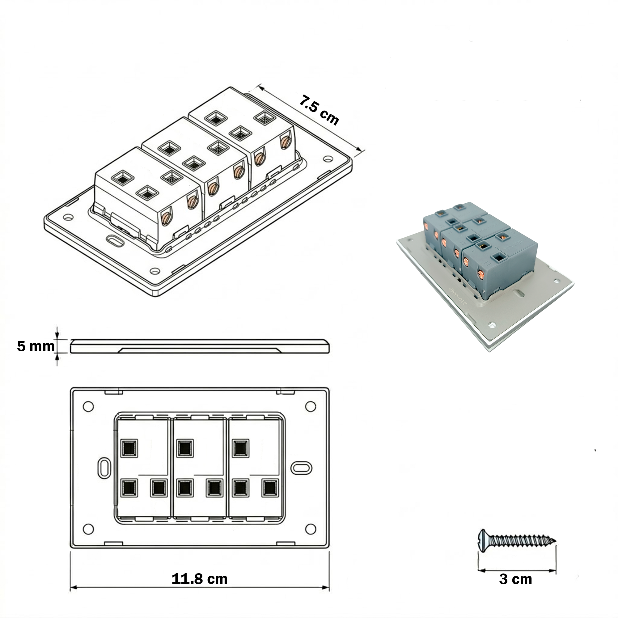 Interruptor Gris Oscuro Invisible Triple