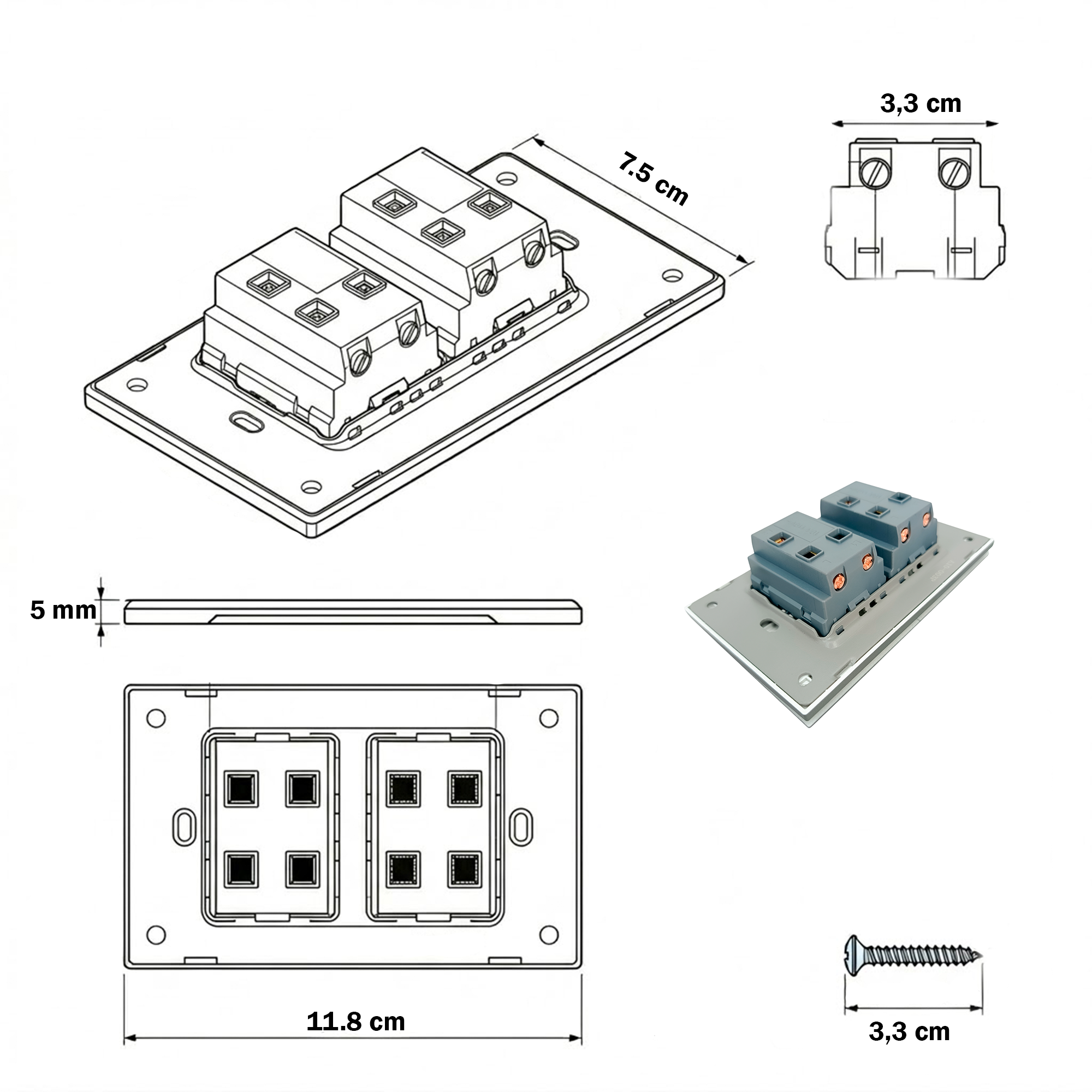 Interruptor Gris Invisible Doble