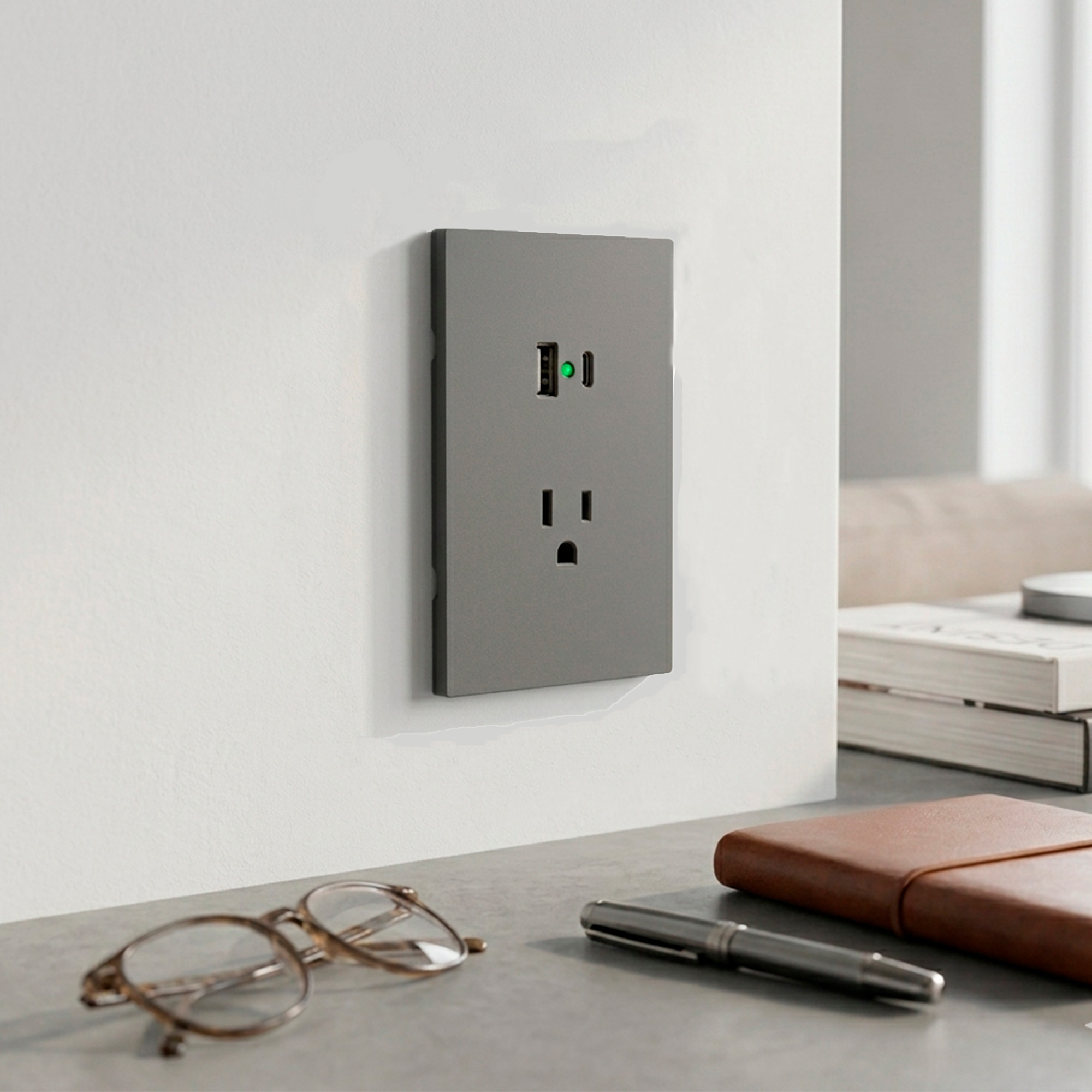 Toma Corriente Invisible + Puertos Usb Gris