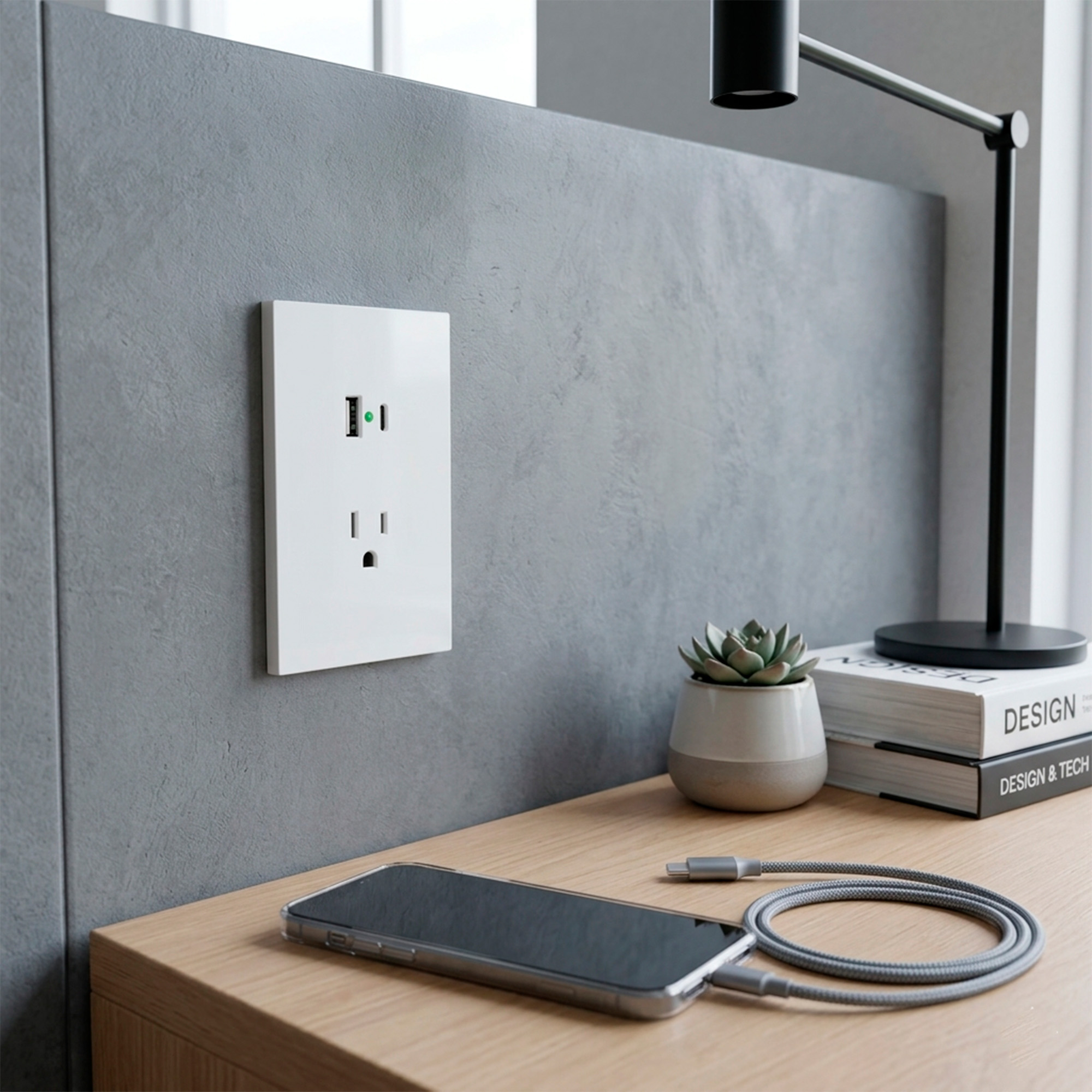 Toma Corriente Invisible + Puertos Usb Blanco