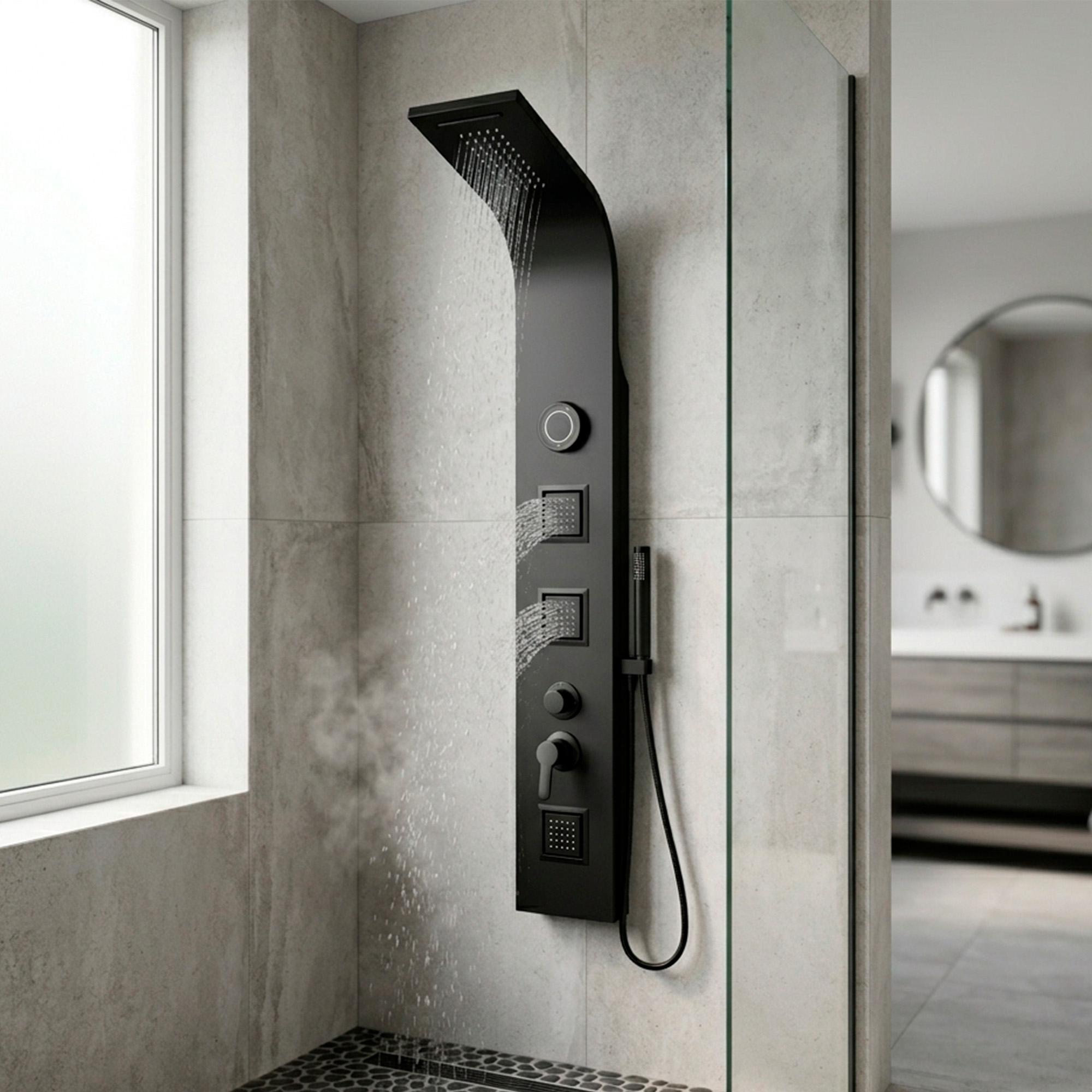 Torre Ducha Para Baño Con Luz Led Y Bluetooth Negra