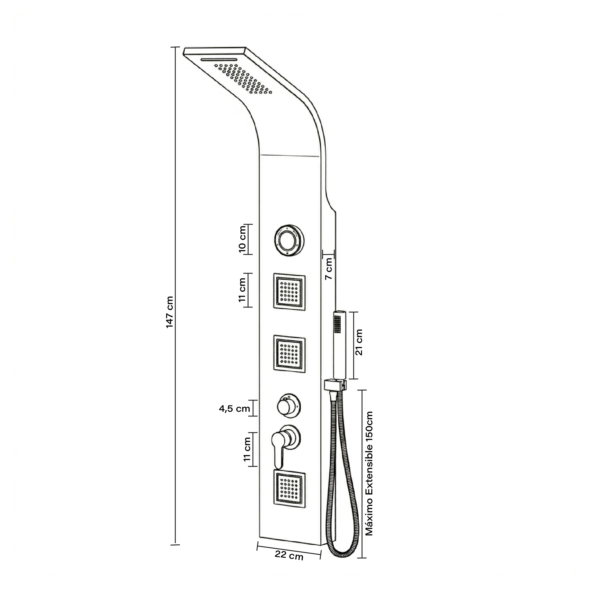 Torre Ducha Para Baño Con Luz Led Y Bluetooth Negra