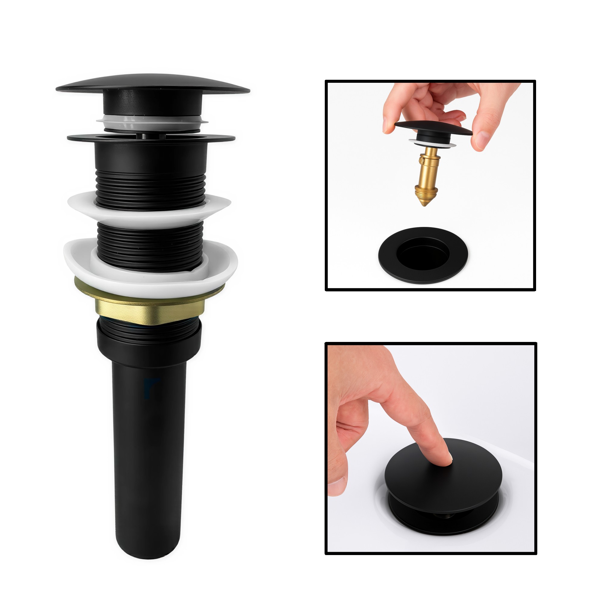 Push Tipo Hongo De Lujo + Desagüe Negro Metálico