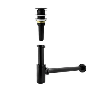 Push Negro Tipo Hongo Sin Rebose + Sifón Rígido Negro 1,1/4