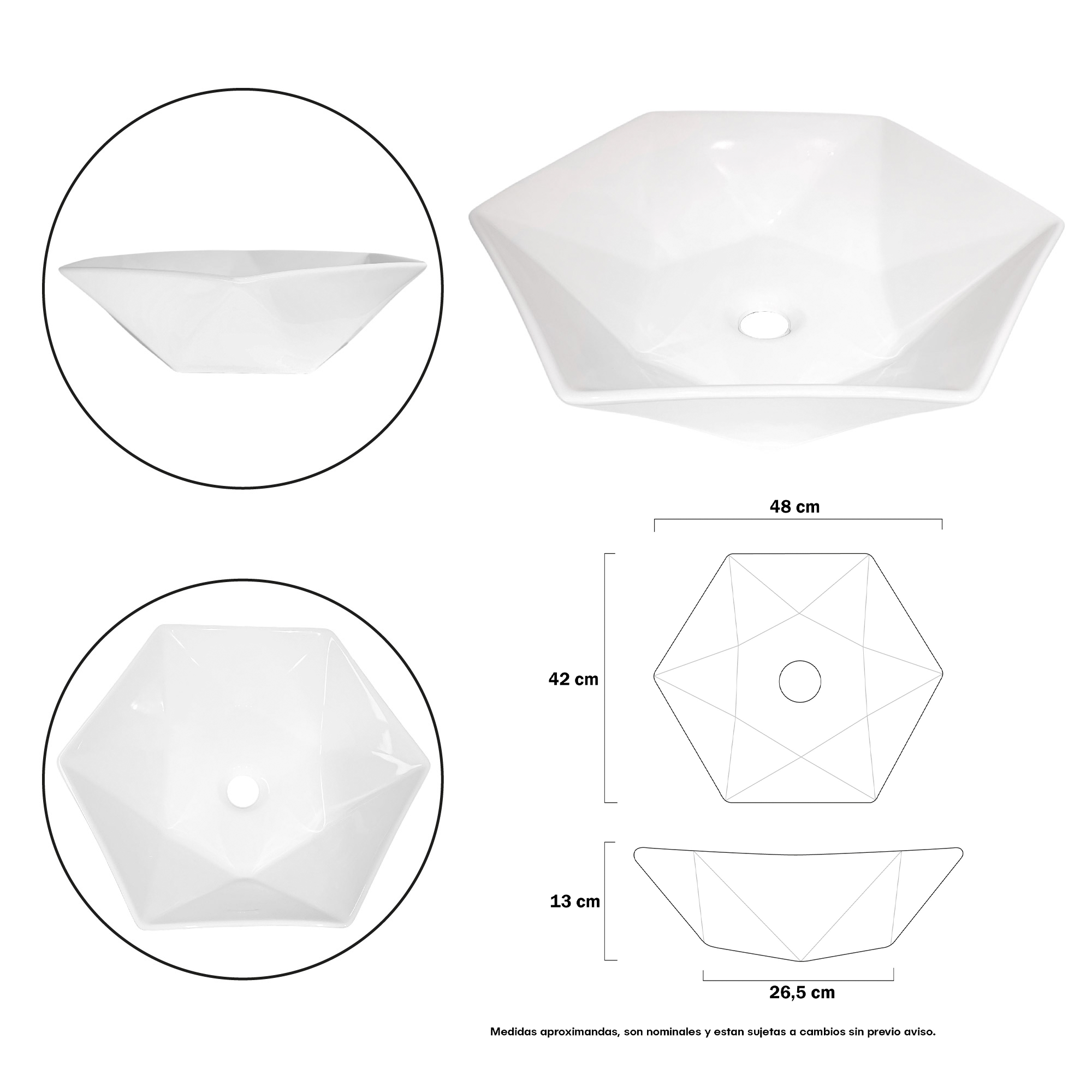 Combo Lavamanos Hexagonal Grifería Y Accesorios C798