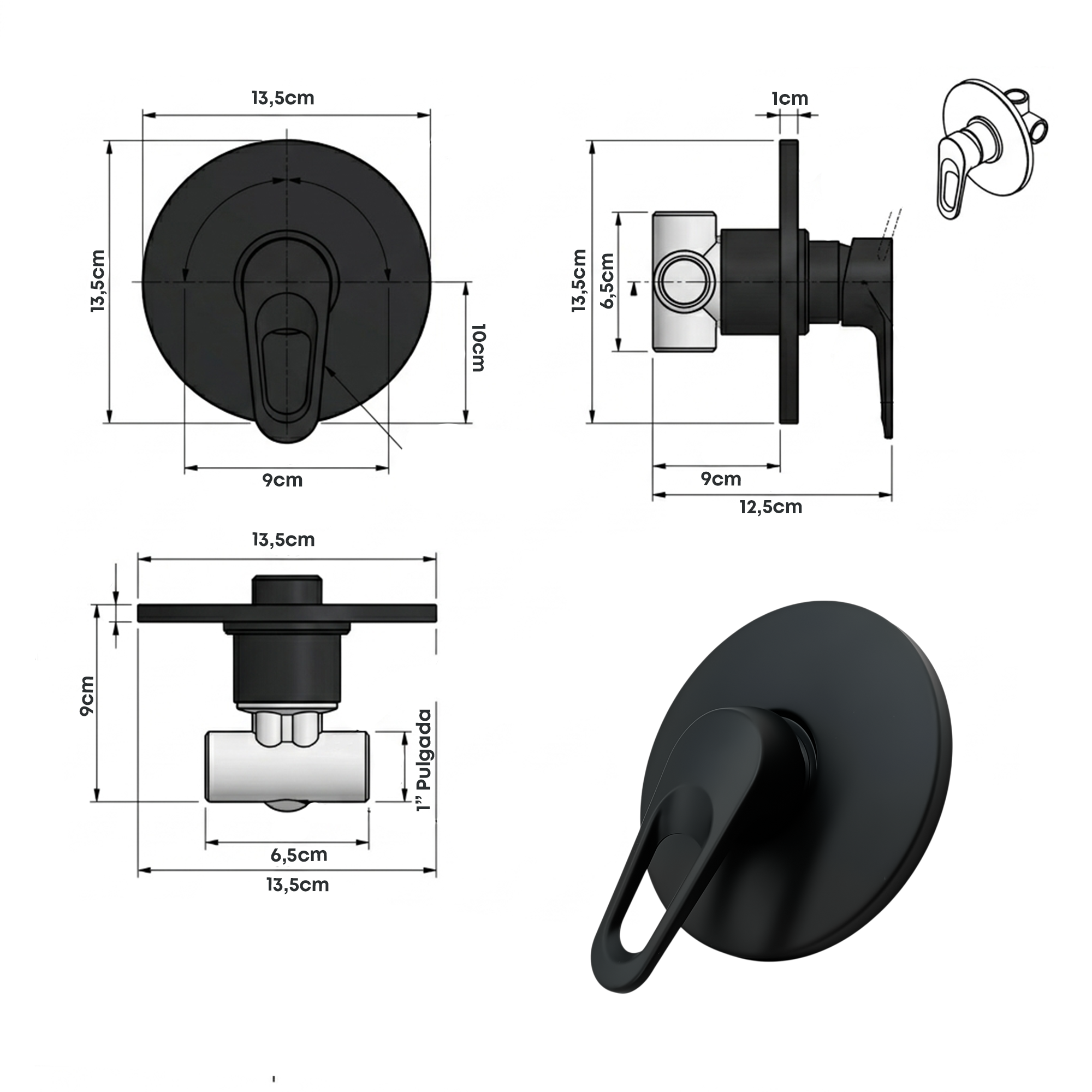 Kit Ducha Redonda 20 + Brazo Cilindrico + Mezclador 