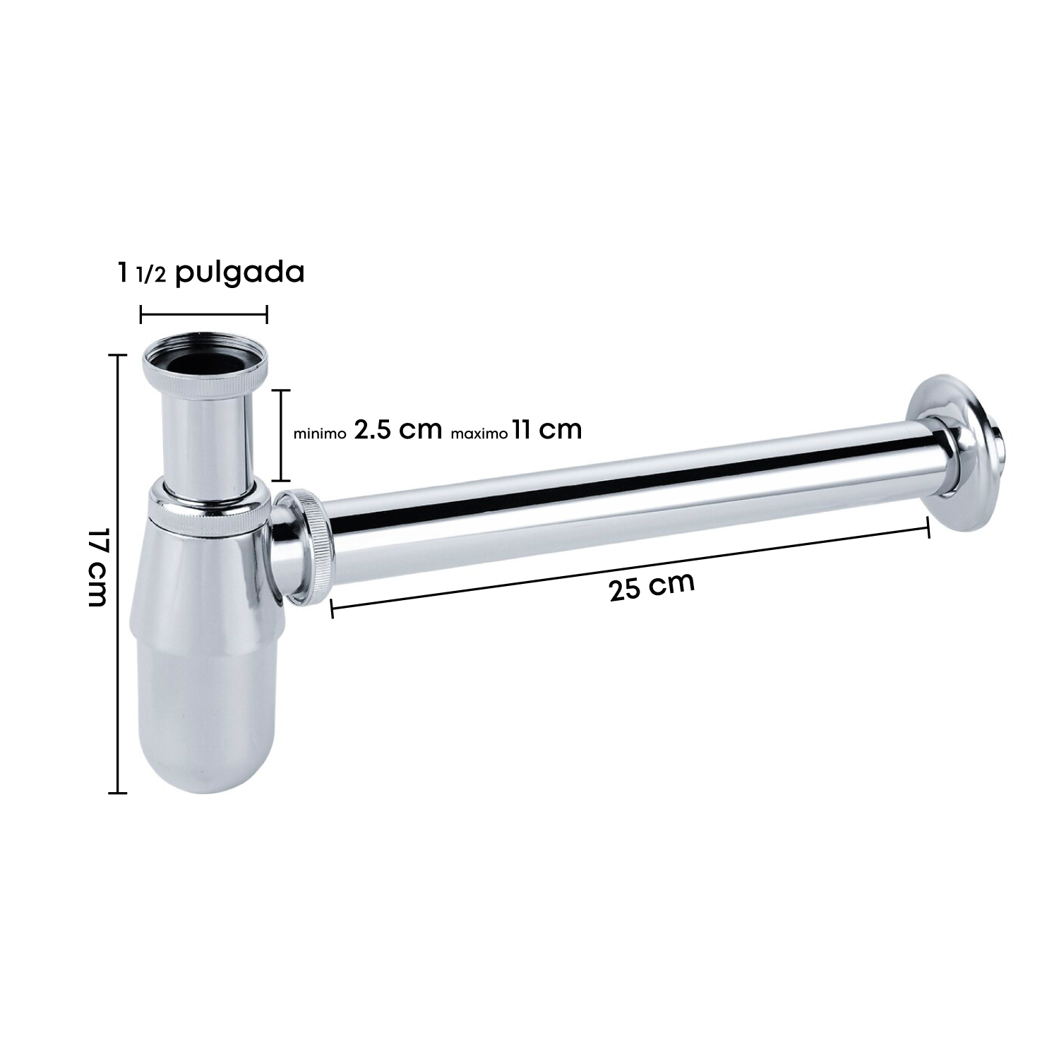 Kit Sifón Desagüe Rígido Acero + Push Lavamanos 1 1/4