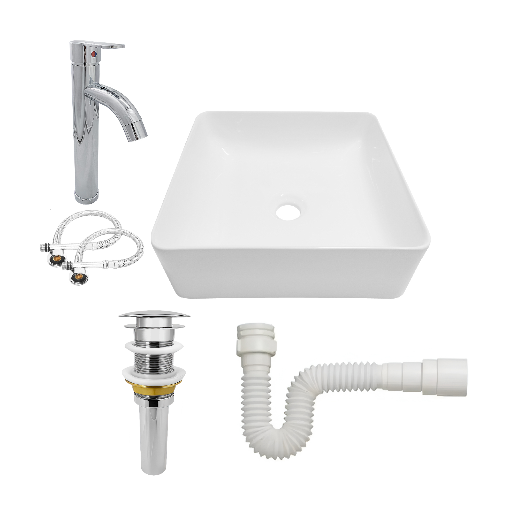 Combo Lavamanos + Grifería Mezclador + Push + Sifón C1254