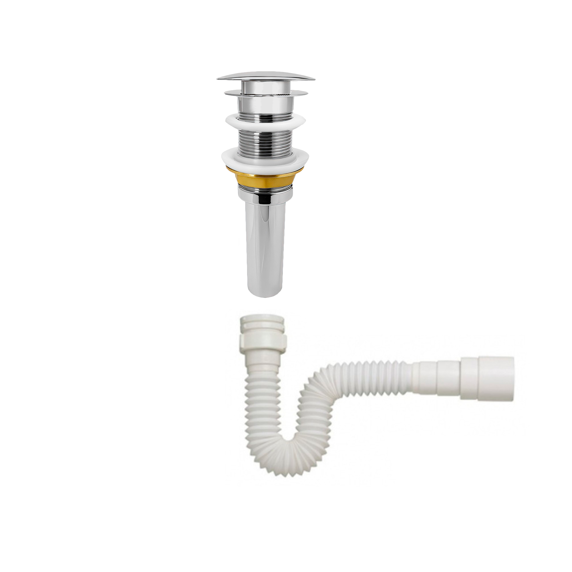 Push Tipo Hongo De Lujo Metalico Sin Rebose + Sifón Pvc