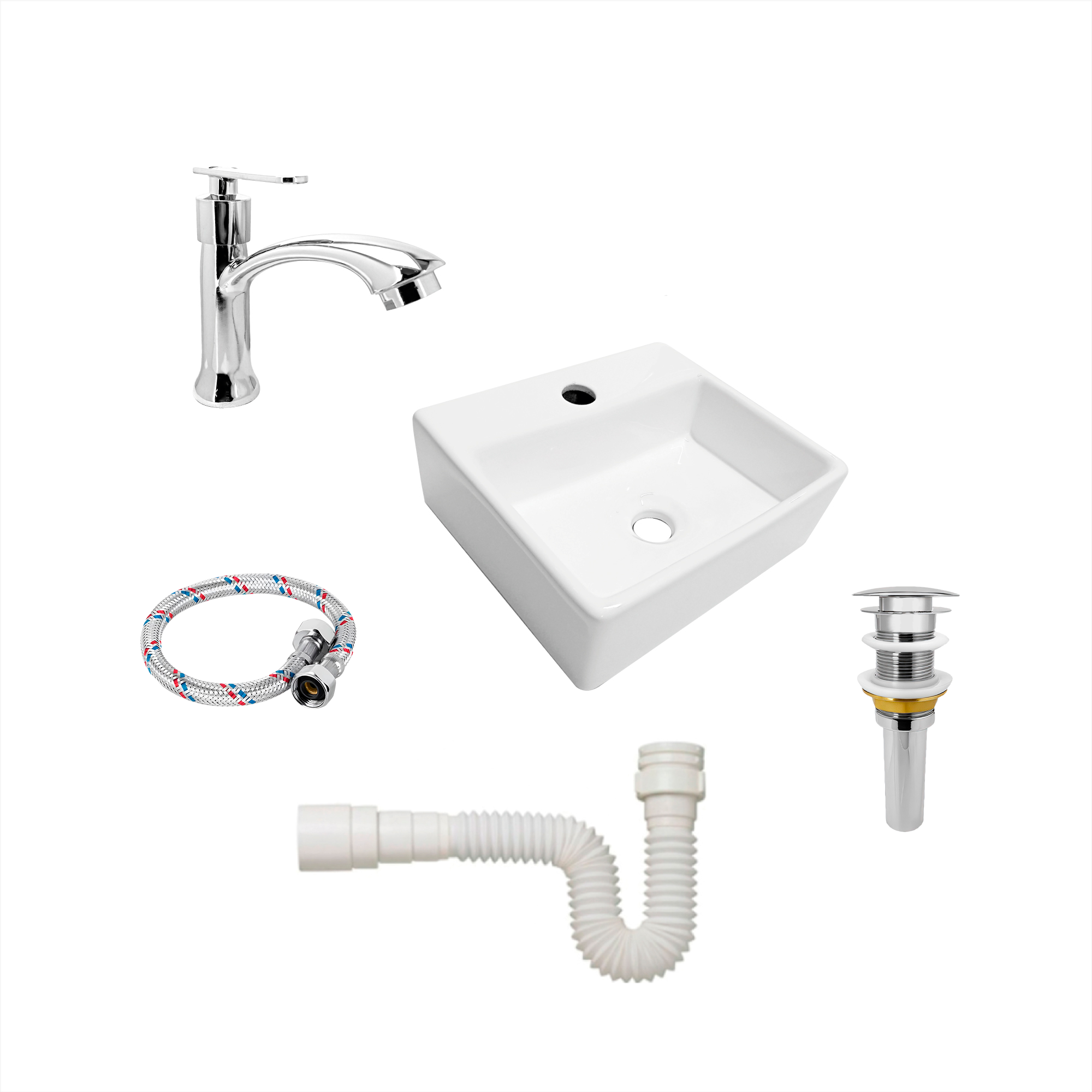 Combo Lavamanos White Vessel 33cm + Grifería Seul + Push + Sifón
