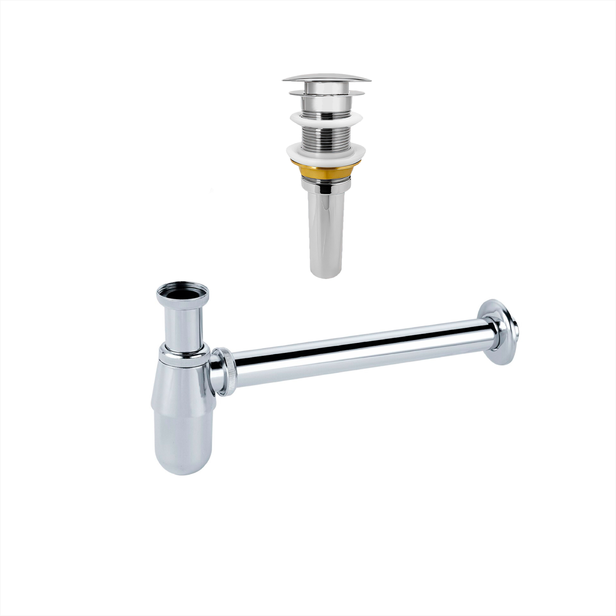 Kit Sifón Desagüe Rígido Acero + Push Lavamanos 1 1/4