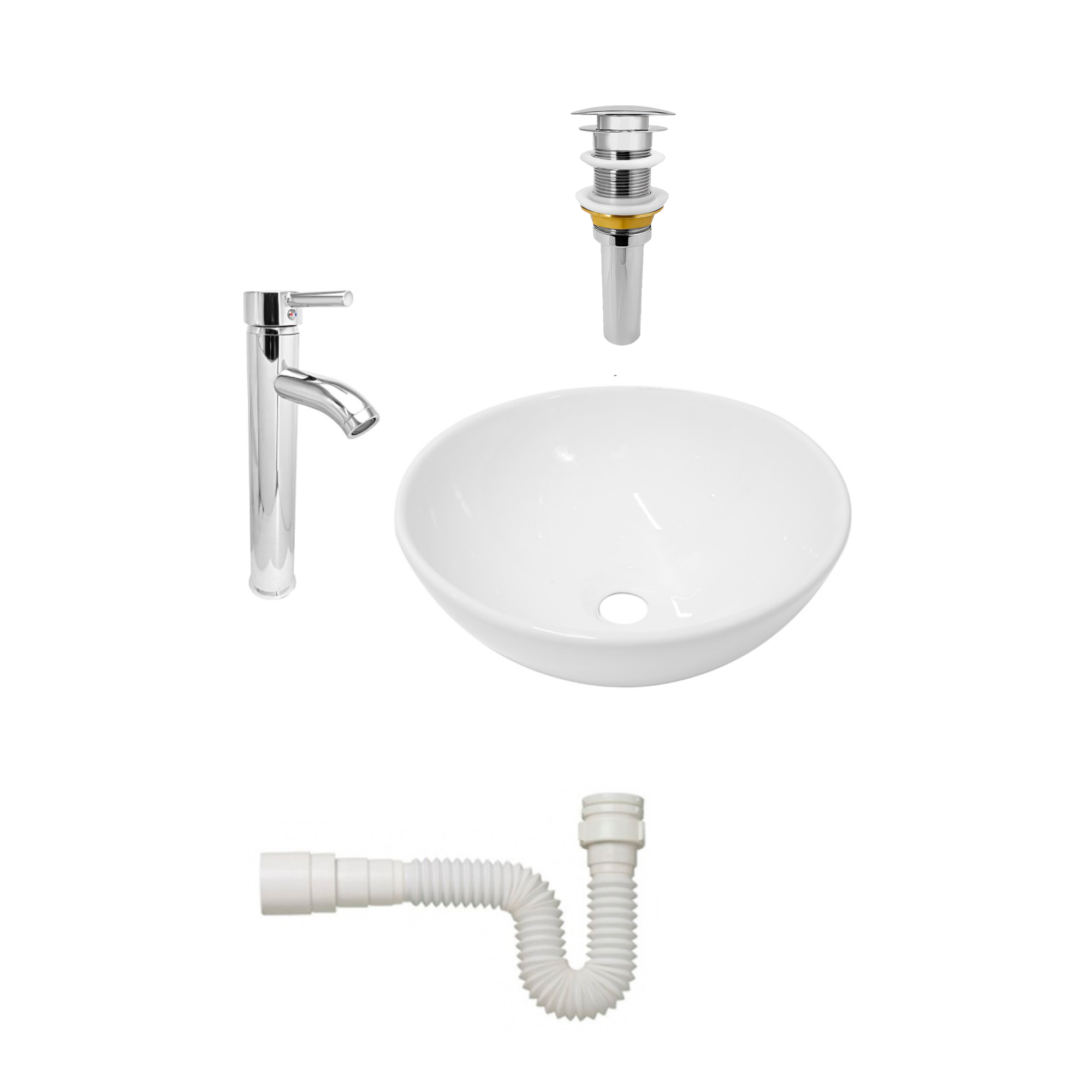 Combo Lavamanos + Griferia Mezclador + Push + Sifon C019