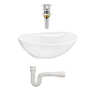 Lavamanos Ovalado En Ceramica Blanco + Push Hongo + Sifon 