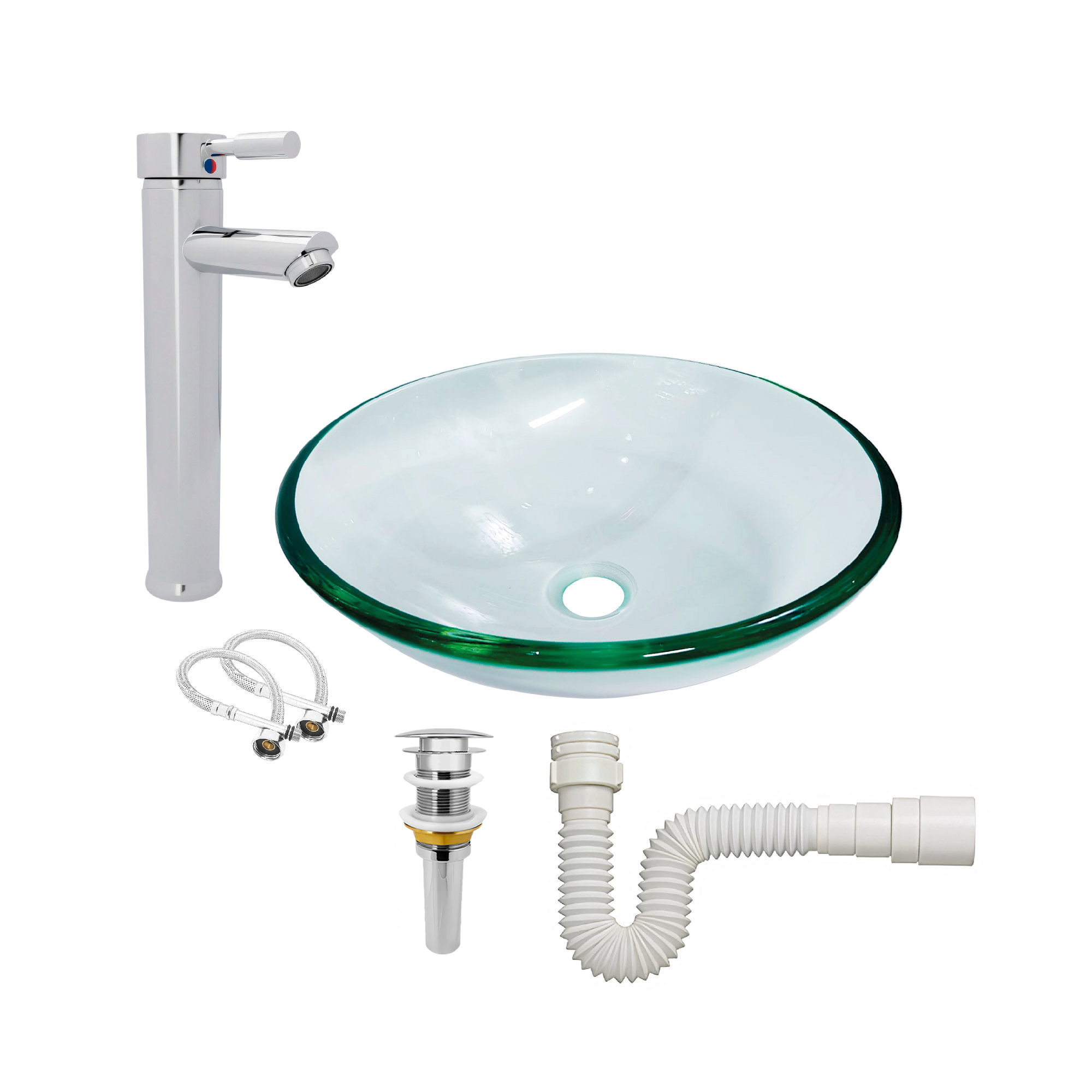 Combo Lavamanos Vidrio + Accesorios *a*