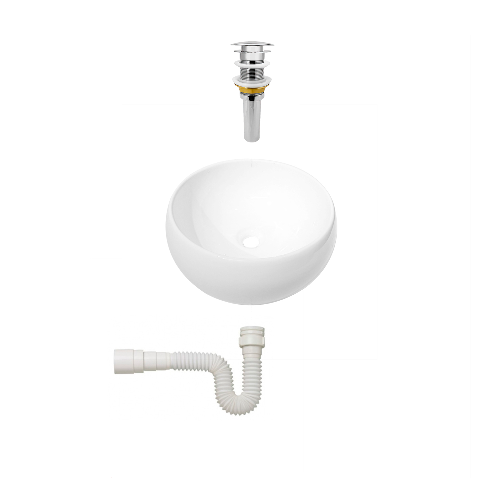 Combo Lavamanos Sobreponer Redondo Blanco 32*14 Catleya + Push + Sifon Pvc