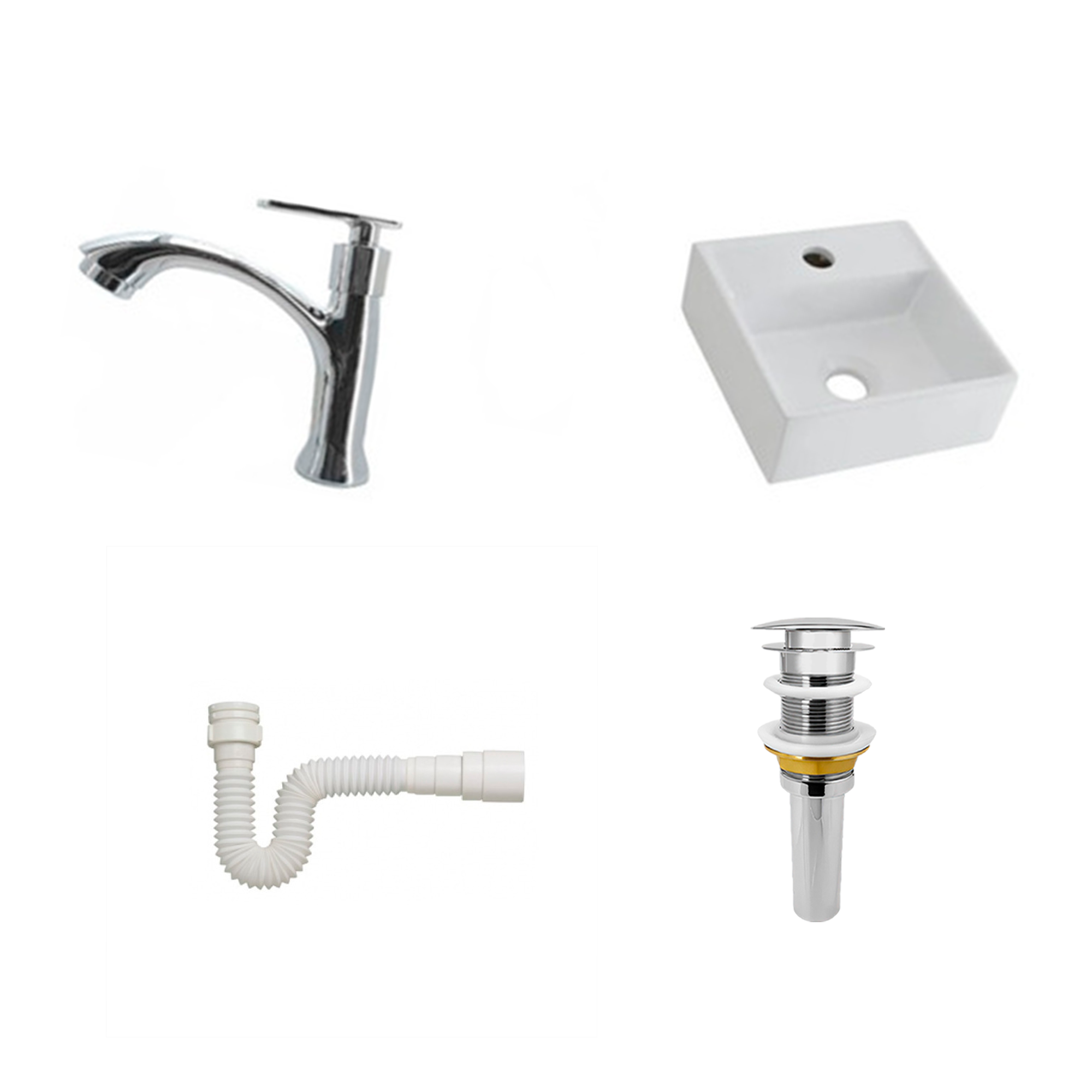 Combo Lavamanos Vessel 28cm + Grifería Seoul + Push + Sifon 