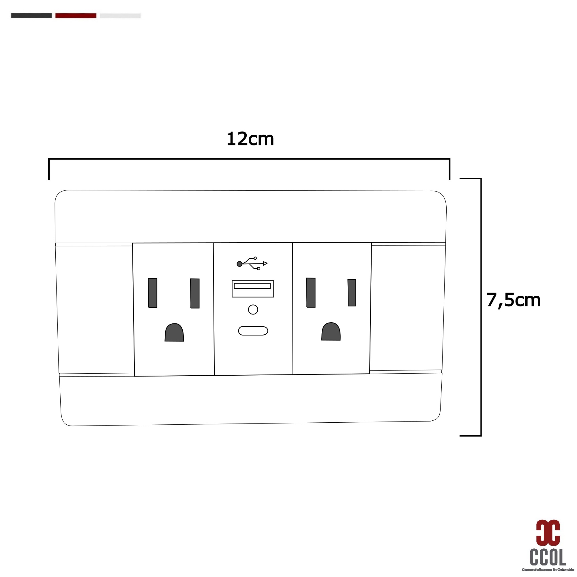 Pack X 5 Unidades Toma + Conector Usb Doble Negro C1355