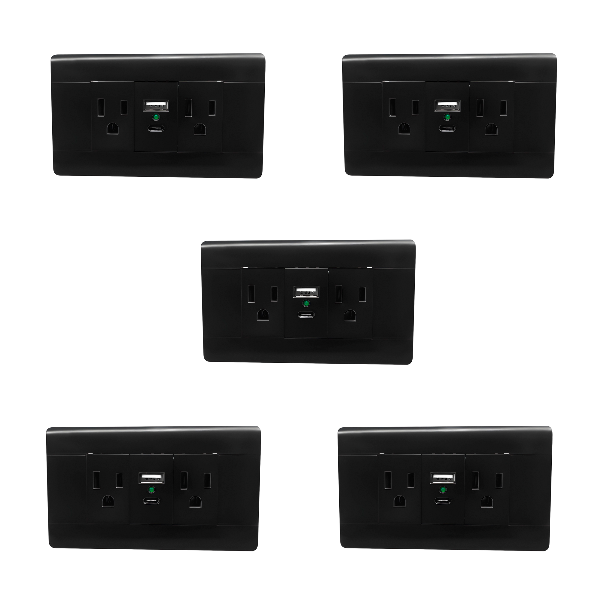 Pack X 5 Unidades Toma + Conector Usb Doble Negro C1355