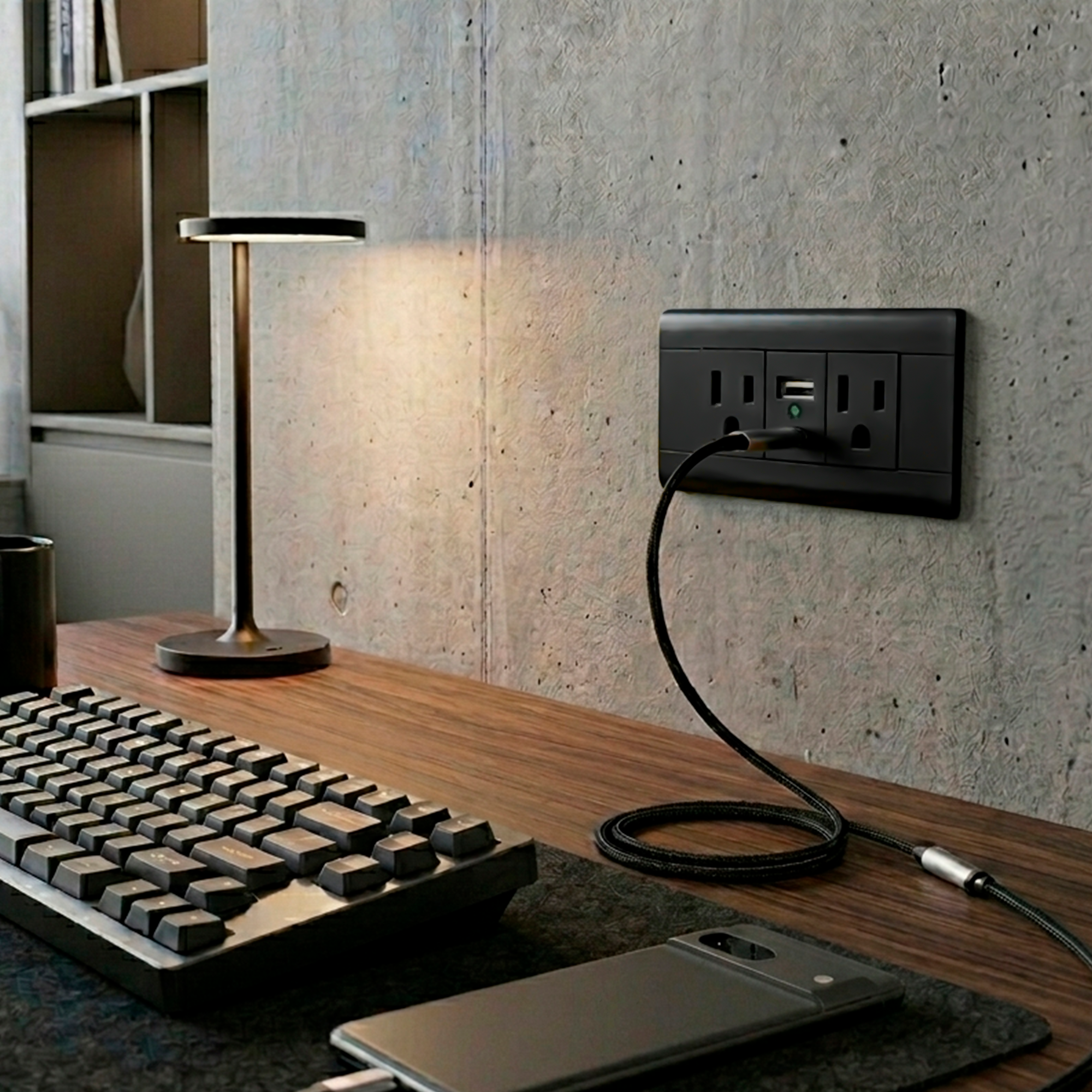 Toma Doble + Usb Doble Negro