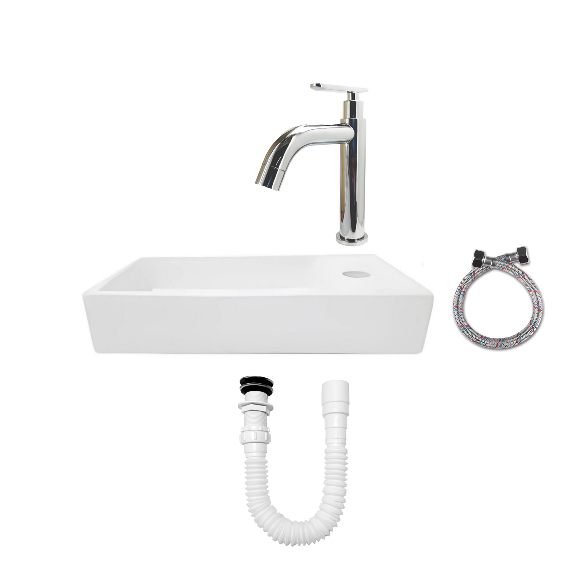 Combo Lavamanos Pequeño Rectangular +grifería Agua Fría C831