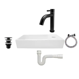 Combo Lavamanos Rectangular + Grifería Agua Fría Negro C828