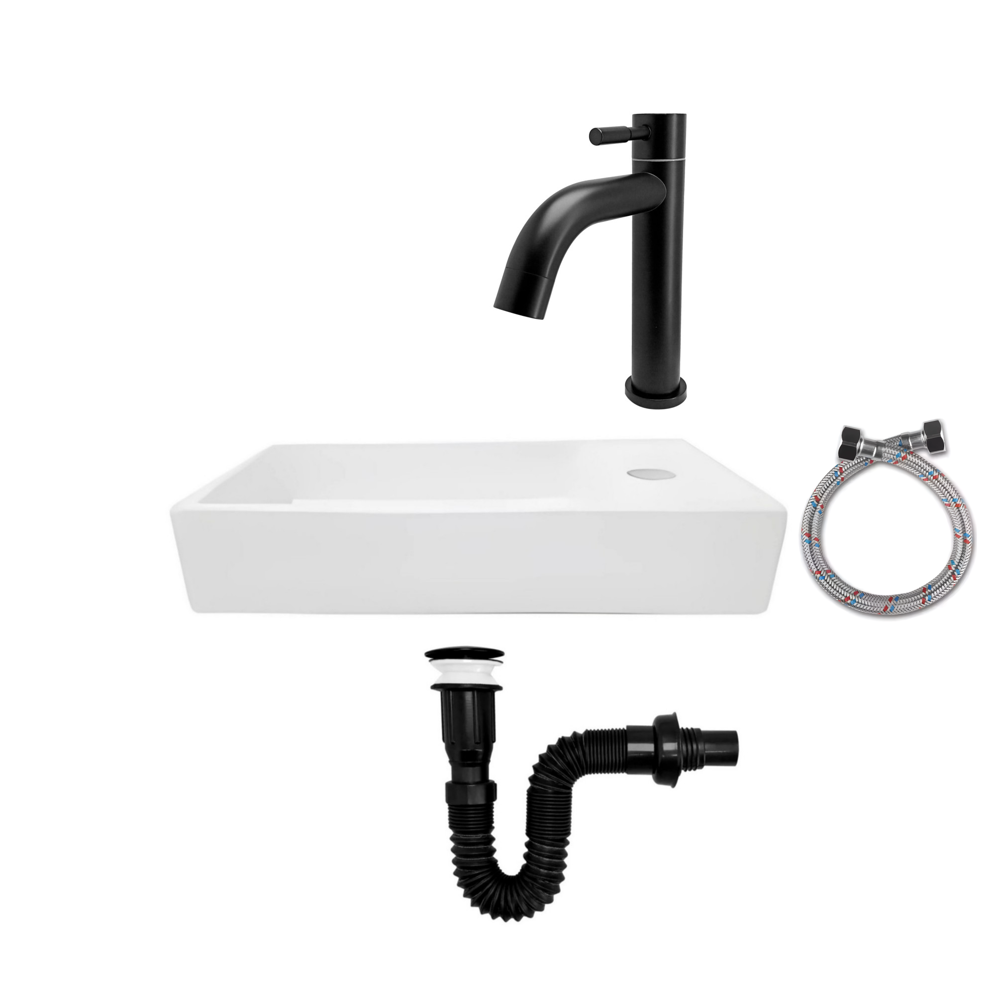 Combo Lavamanos Rectangular + Griferia Agua Fría Negro C827