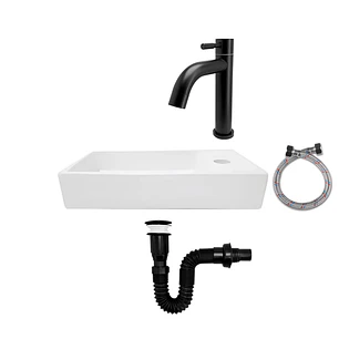Combo Lavamanos Rectangular + Griferia Agua Fría Negro C827