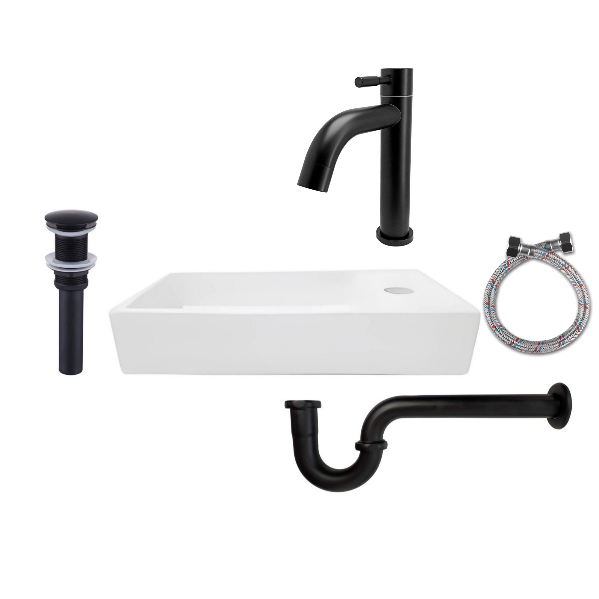Combo Lavamanos Rectangular + Griferia Agua Fría Negro C826
