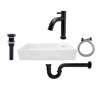 Combo Lavamanos Rectangular + Griferia Agua Fría Negro C826