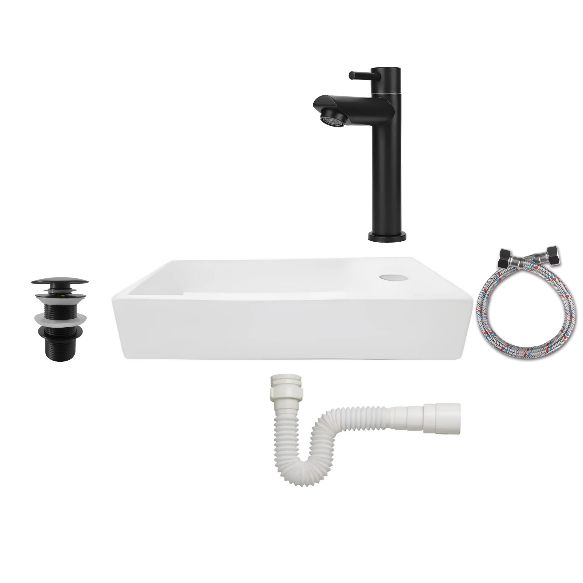 Combo Lavamanos Rectangular + Griferia Agua Fría Negro C825