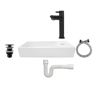 Combo Lavamanos Rectangular + Griferia Agua Fría Negro C825