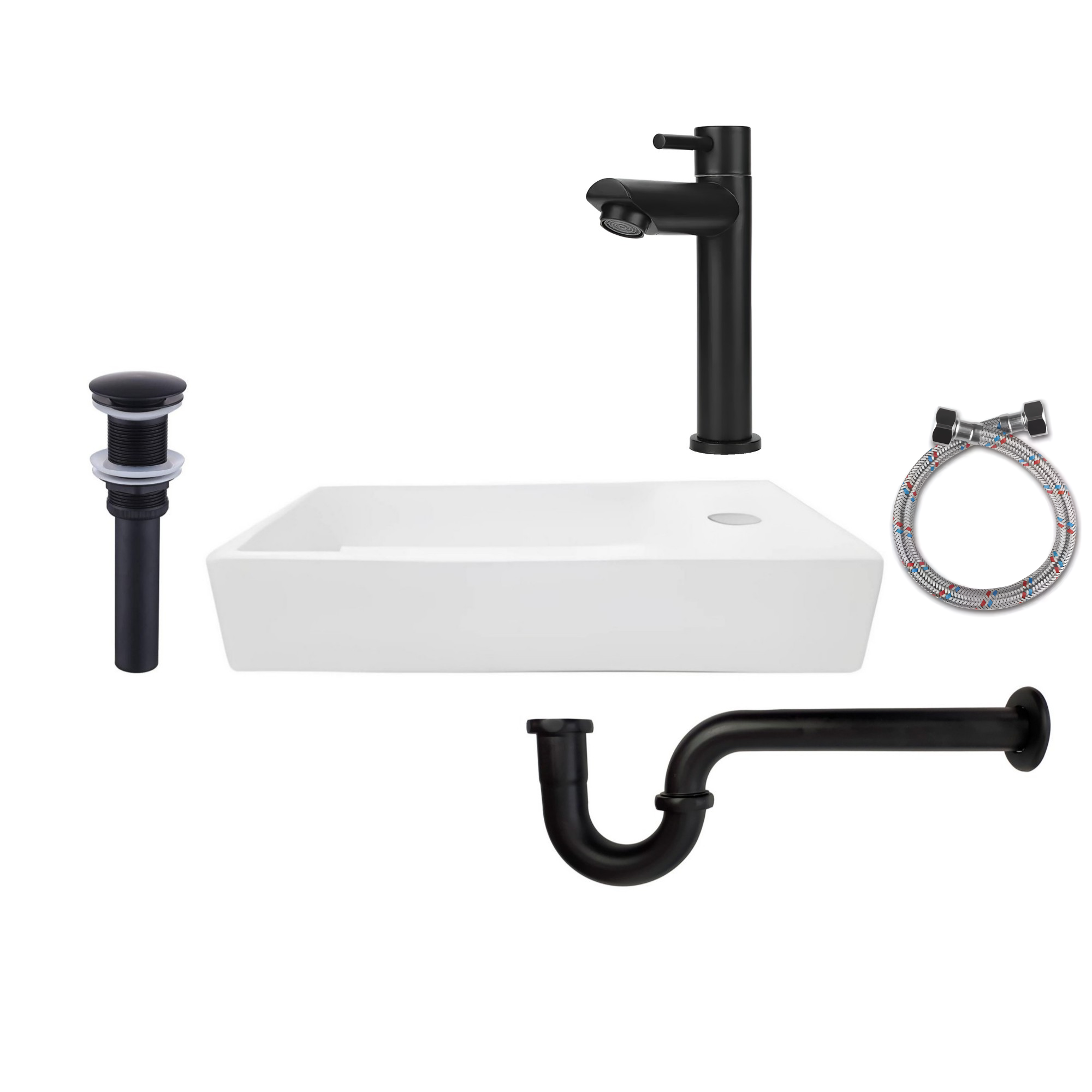 Combo Lavamanos Rectangular + Griferia Agua Fría Negro C823