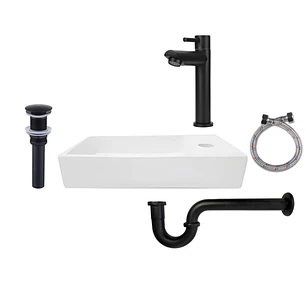 Combo Lavamanos Rectangular + Griferia Agua Fría Negro C823