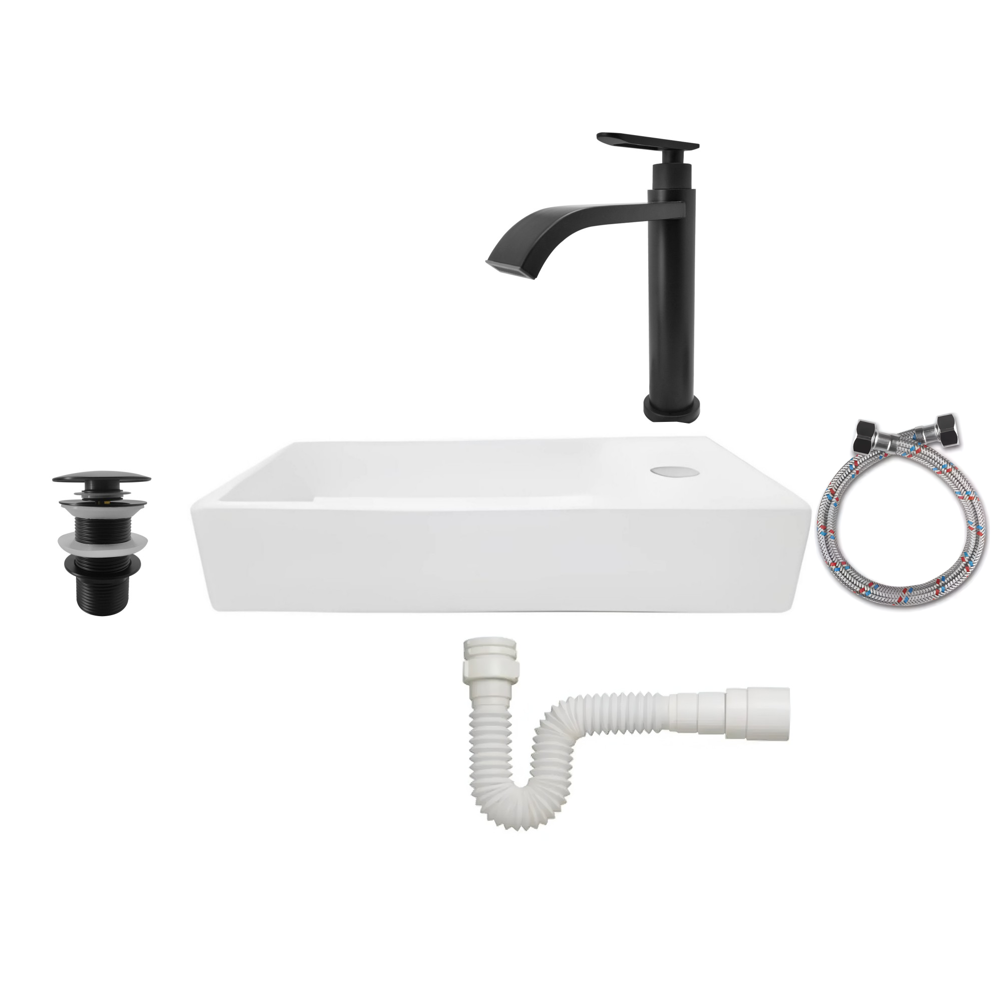 Combo Lavamanos Rectangular + Griferia Agua Fría Negro C822