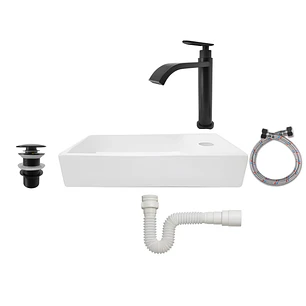 Combo Lavamanos Rectangular + Griferia Agua Fría Negro C822