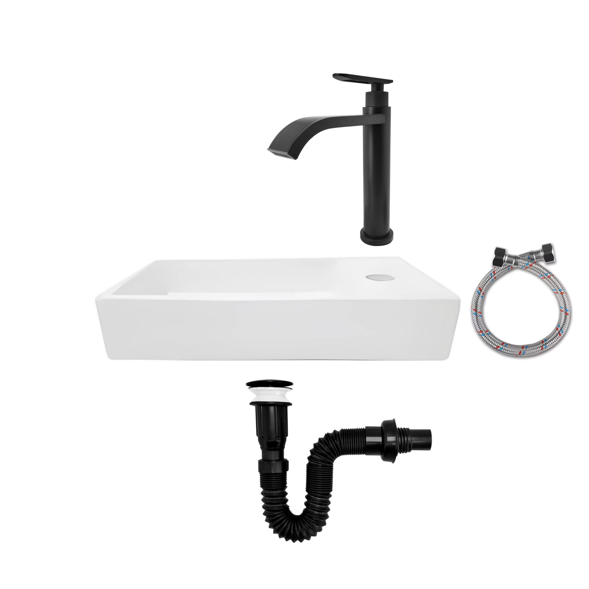 Combo Lavamanos Rectangular + Griferia Agua Fría Negro C821
