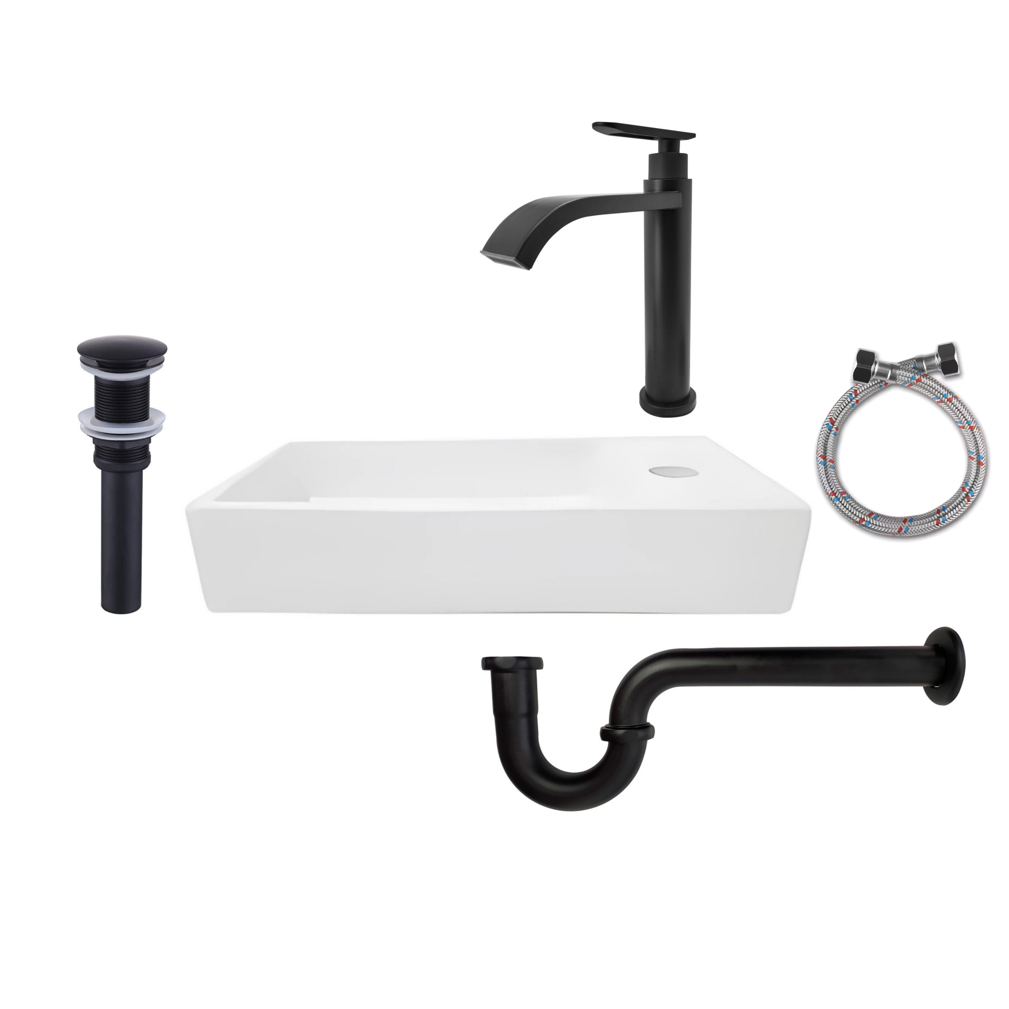 Combo Lavamanos Rectangular + Griferia Agua Fría Negro C820