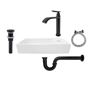 Combo Lavamanos Rectangular + Griferia Agua Fría Negro C820