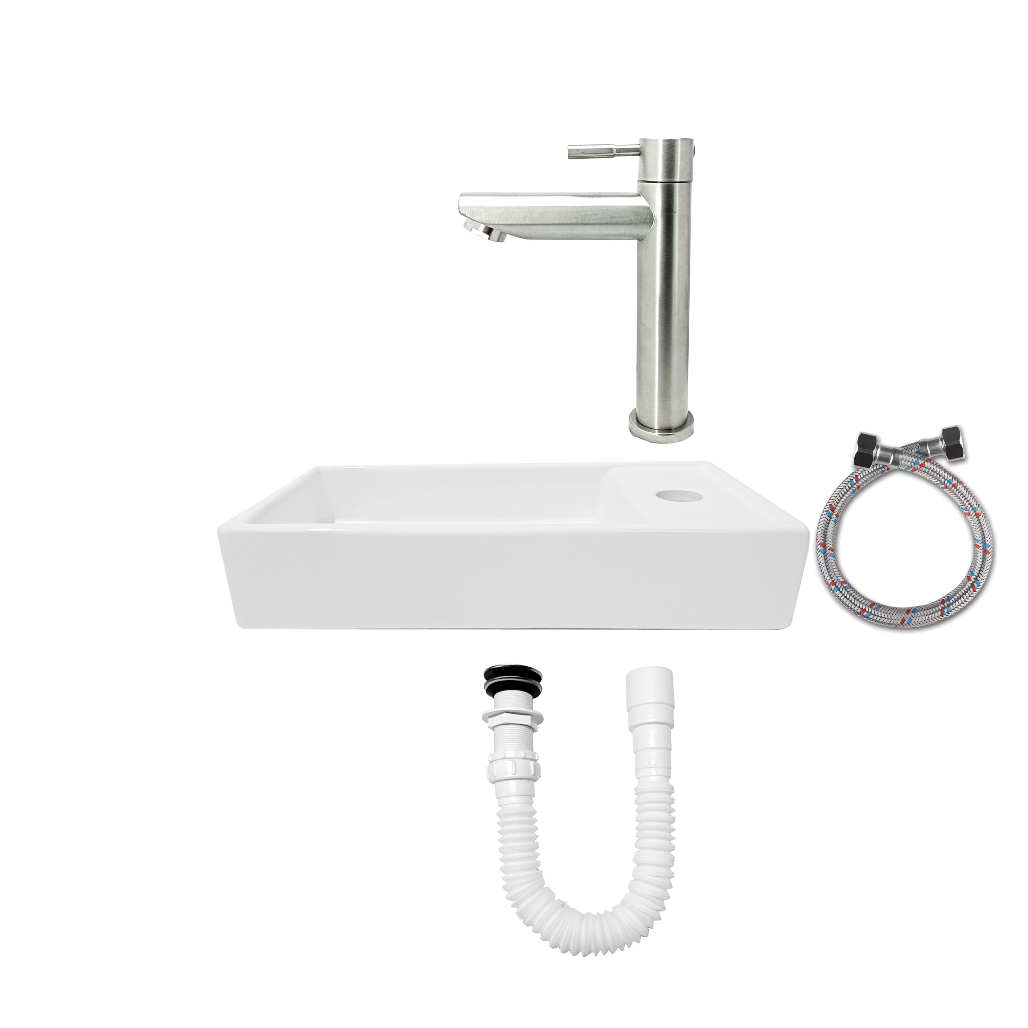 Combo Lavamanos + Grifería Agua Fría + Push Con Sifón C808