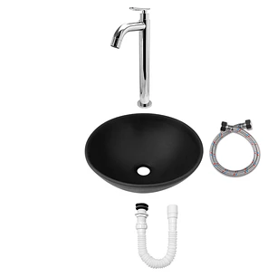 Combo Lavamanos Negro + Griferia Agua Fria + Accesorios C738
