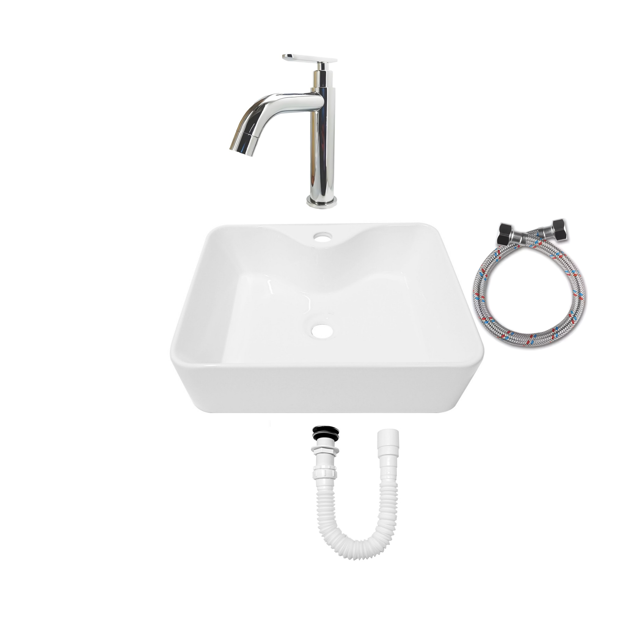 Combo Lavamanos Pequeño Rectangular+ Grifería Agua Fria C731