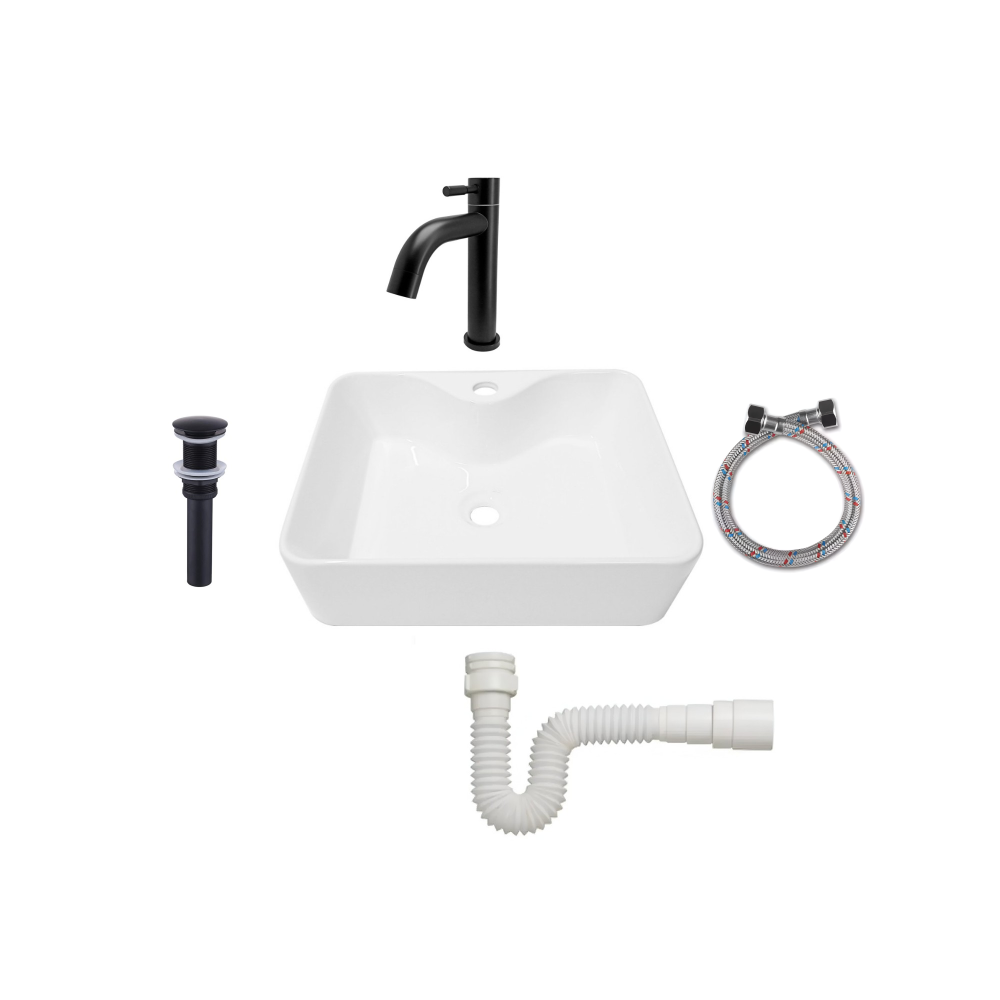 Combo Lavamanos Pequeño Rectangular + Grifería Negra C728