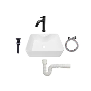 Combo Lavamanos Pequeño Rectangular + Grifería Negra C728