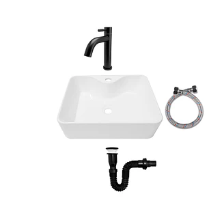 Combo Lavamanos Pequeño Rectangular + Grifería Negra C727