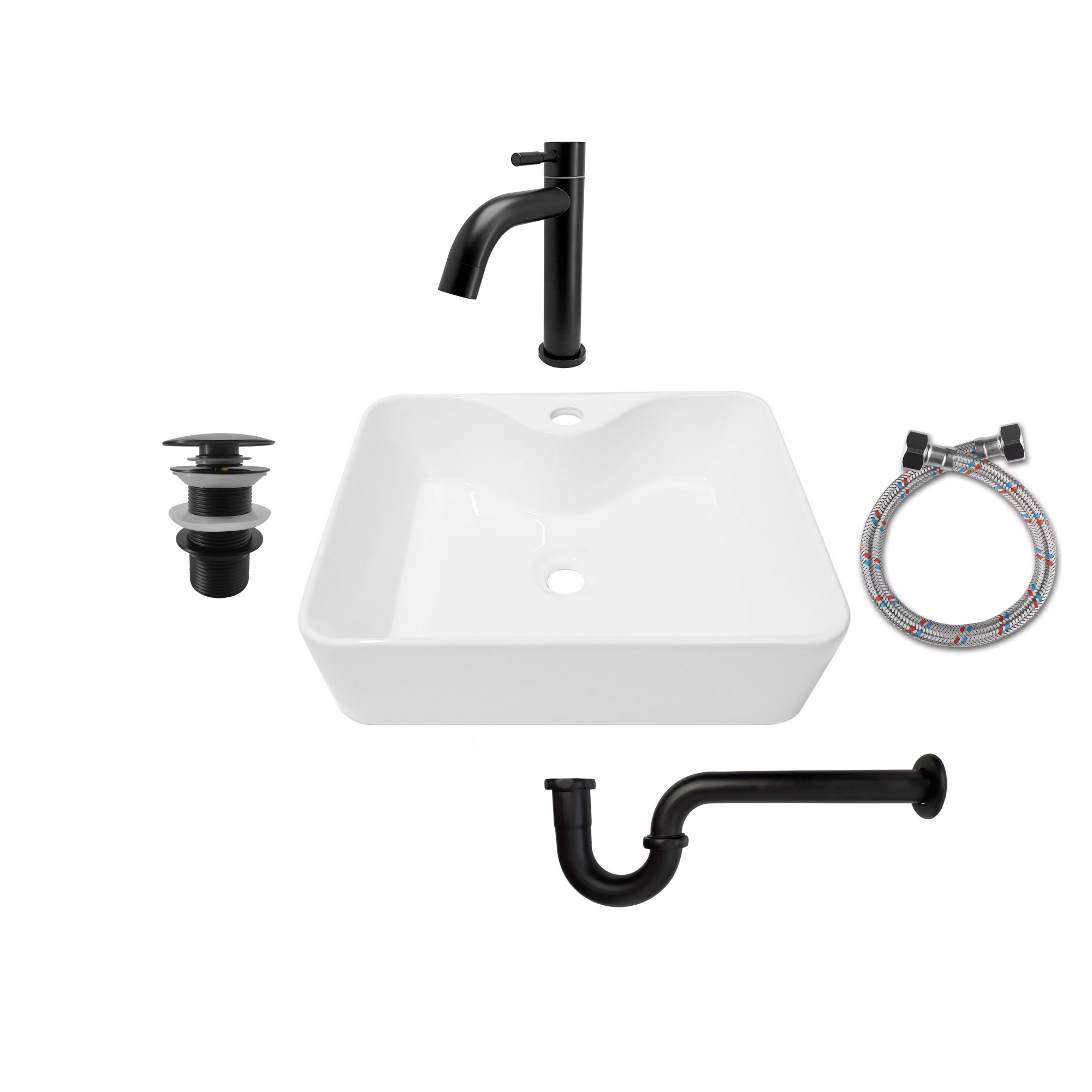 Combo Lavamanos Pequeño Rectangular + Grifería Negra C726