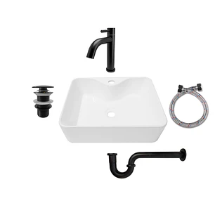 Combo Lavamanos Pequeño Rectangular + Grifería Negra C726
