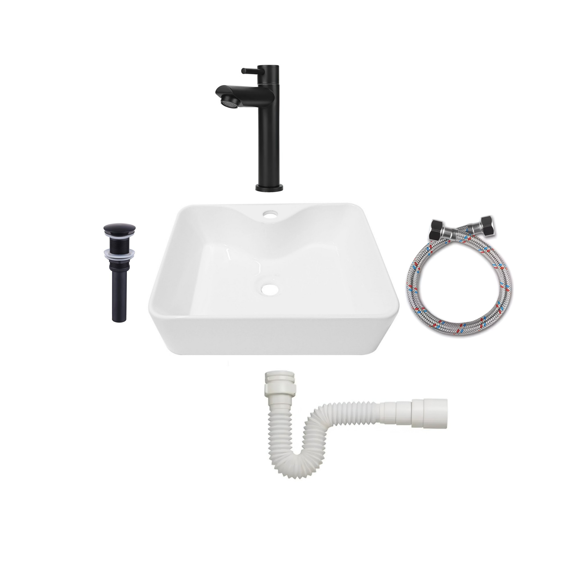 Combo Lavamanos Pequeño Rectangular + Grifería Negra C725