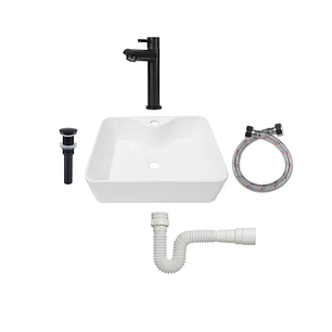 Combo Lavamanos Pequeño Rectangular + Grifería Negra C725