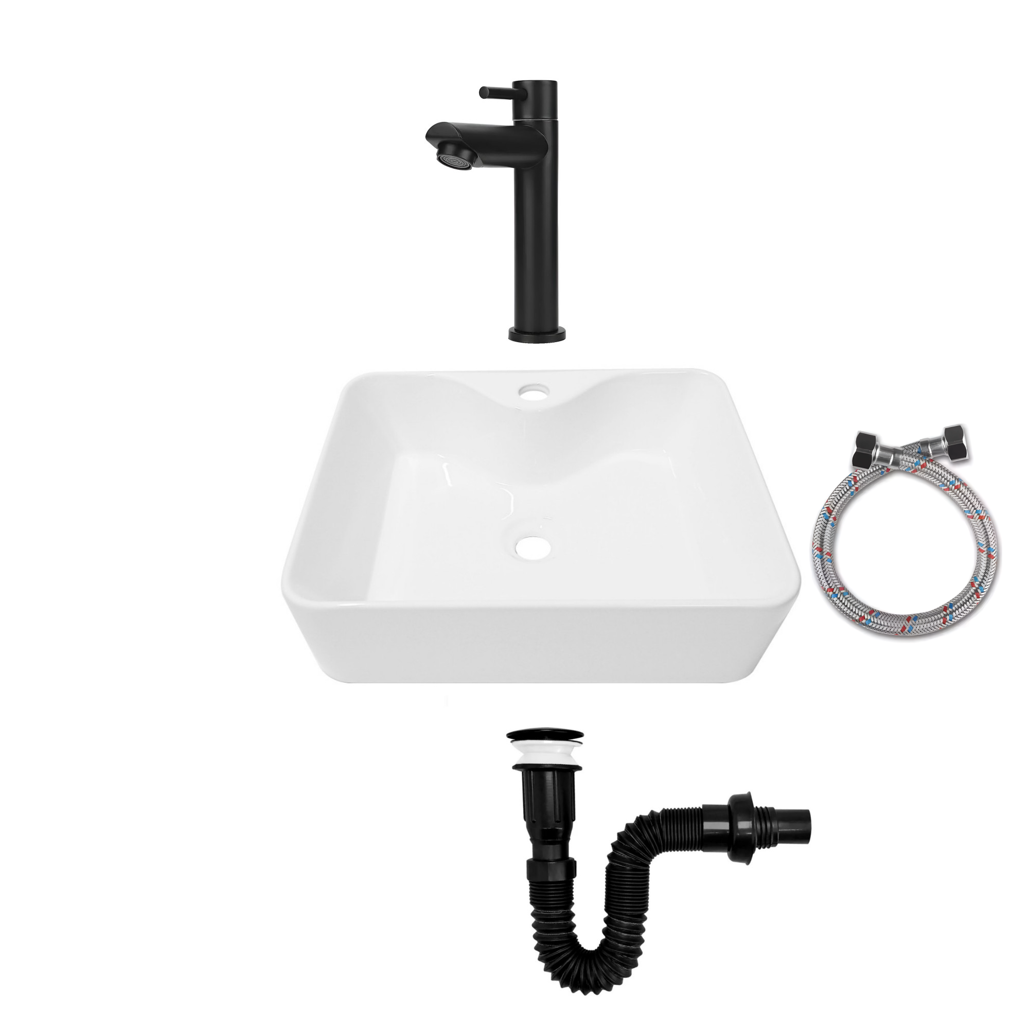 Combo Lavamanos Pequeño Rectangular + Grifería Negra C724