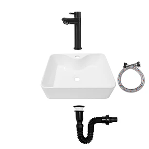 Combo Lavamanos Pequeño Rectangular + Grifería Negra C724